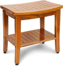 20" Premium Teak Shower Bench with Shelf  Handle, Solid Teak Shower Stool,