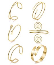 6PCS Gold Arm Cuff for Women Upper Arm Cuff Bracelets Adjustable Open Cuff Bangl