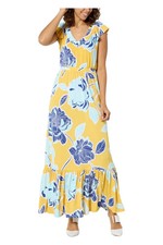 IMAN Global Chic Drapey Knit Tiered Maxi Dress Amber Yellow Floral