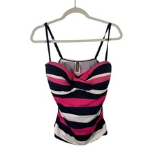 Tommy Bahama Pink Blue Striped Tankini Swimsuit Top Vacation Beach Womens Large