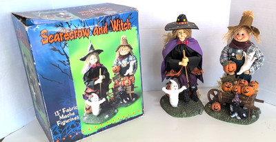 Scarecrow and Witch 13  Fabric Mache Halloween Fall w/Box Ghost Cat Pumpkin