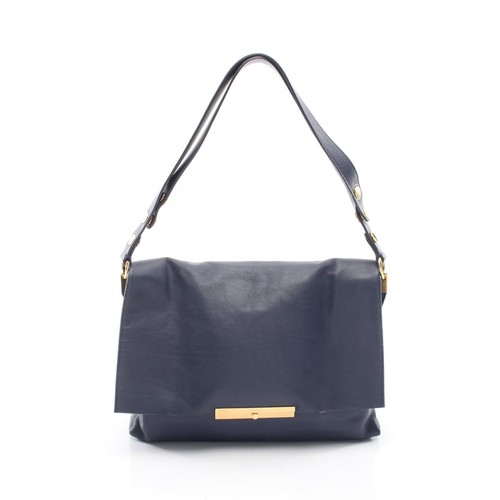 CELINE Blade Shoulder Handbag leather Navy GHW Used Women