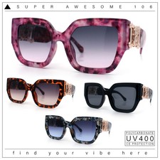 Womens Diva Oversized Thick Temple Jewel Hinge Fashion Plastic Sunglasses