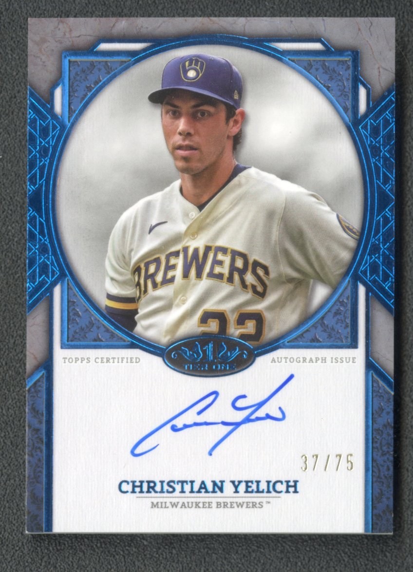 2024 Topps Tier One Christian Yelich Blue Foil Auto /75 #NLA-CYE