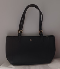 AUTHENTIC TORY BURCH CROSSHATCH TEXTURE LEATHER TOTE BAG PURSE BLACK