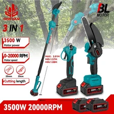 3in1 Electric Pole Pruning Shears Cordless Mini Chainsaw Pole Saws w/ 2 Battery