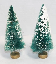 Vintage Christmas Village Lot Bottle Brush Christmas Trees Gold Wooden Base