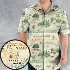 Winnie The Pooh Hundred Acre Wood Map Hawaiian Shirt Casual Button Down Shirt