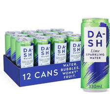Dash Water Sparkling 12 Pack Lime Raspberry Peach Blackcurrant Zero Sugar 330ml
