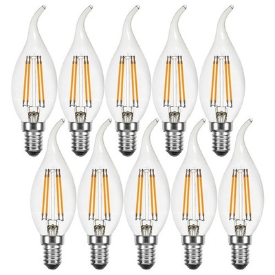 10 x LED Filament Windstoß Kerze 4W = 40W E14 klar Retrofit extra warmweiß 2200K