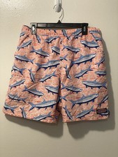 Large Vineyard Vines Men's Pink Blue Fish Print Swim Trunks Size L