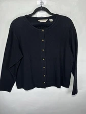 Bechamel Black Button Up Top Size L Gold Buttons 100% Cotton Layering Mom Core