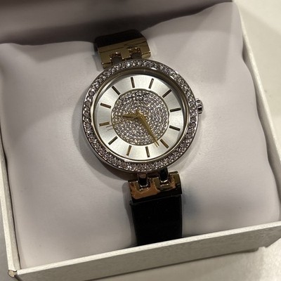 NEW Jessica Simpson Gold Silver Crystal Jewel Stainless Steel Back Womens Watch