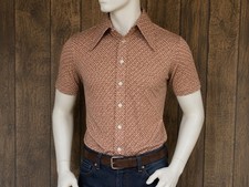 Vintage 70s Towncraft JCPenney Shirt M Dagger Collar Geometric Disco Mod Knit