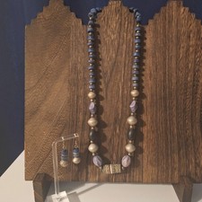 Boho Chunky Beaded Necklace and Dangle Earring Jewelry Set Colorful 25"