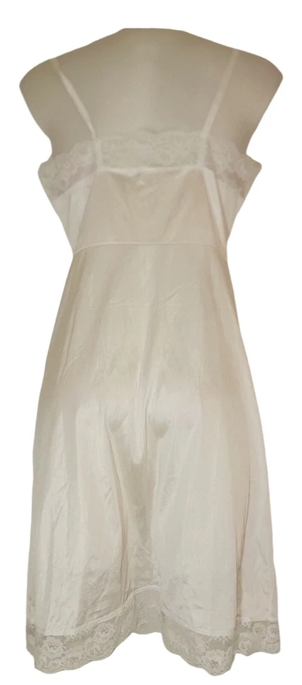 Vestido Babydoll Coqueta Pinup Noche Sin Mangas De Colección Años 70 Para Mujer Marfil Satinado Encaje Talla 34 M Foto 2 de 4