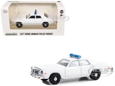 1977-78 DODGE MONACO POLICE PURSUIT WHITE W/LIGHT BAR 1/64 BY GREENLIGHT 43013
