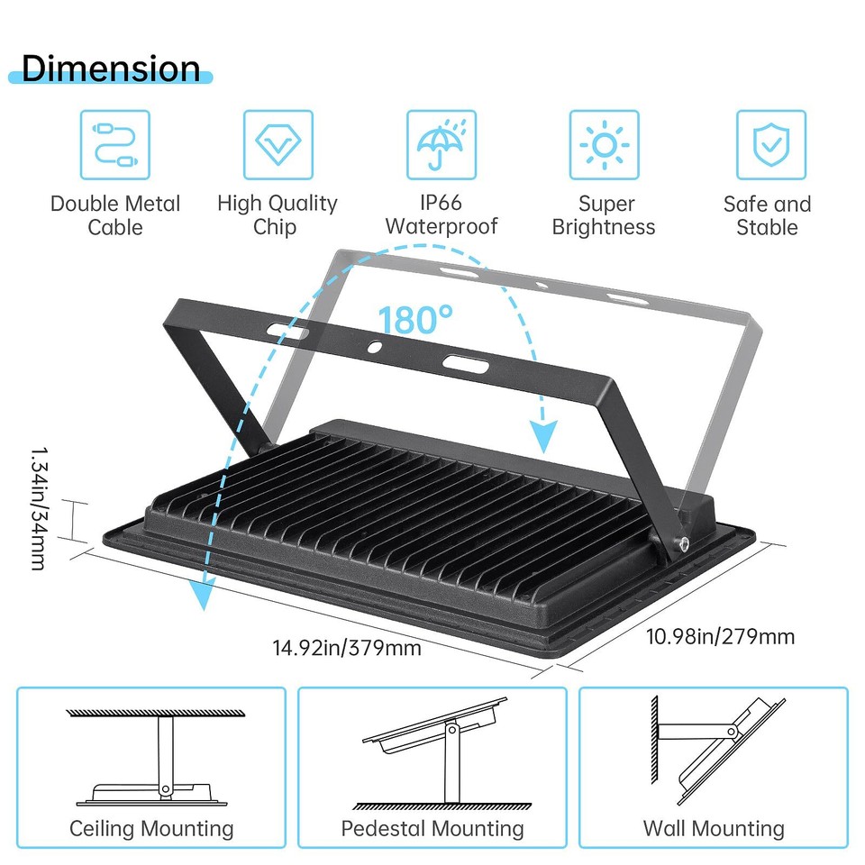 2 Pack LED Flood Light Outdoor, Flood Lights 200W Plug in,20000LM Work