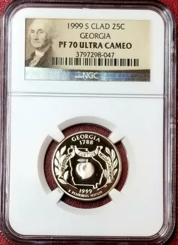 VIDEO  -  1999 S Clad Proof Georgia State Quarter - NGC PF70UC (Portrait)  #0657