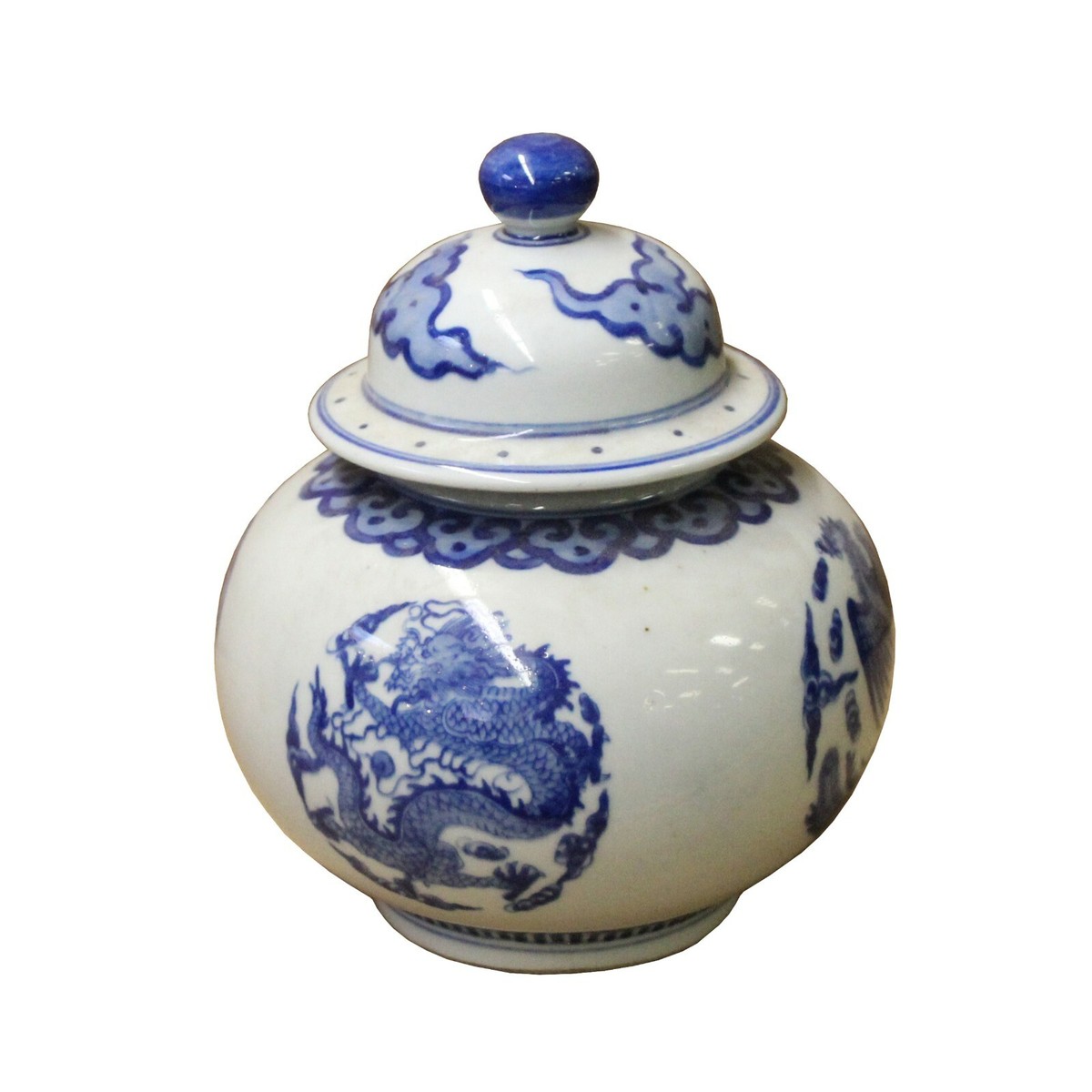Chinese Oriental Blue Off White Porcelain Phoenix Dragon Container Urn ws1125S Chinese Oriental Blue Off White Porcelain Phoenix Dragon Container Urn ws1125S