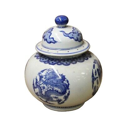 Chinese Oriental Blue Off White Porcelain Phoenix Dragon Container Urn ws1125S Chinese Oriental Blue Off White Porcelain Phoenix Dragon Container Urn ws1125S