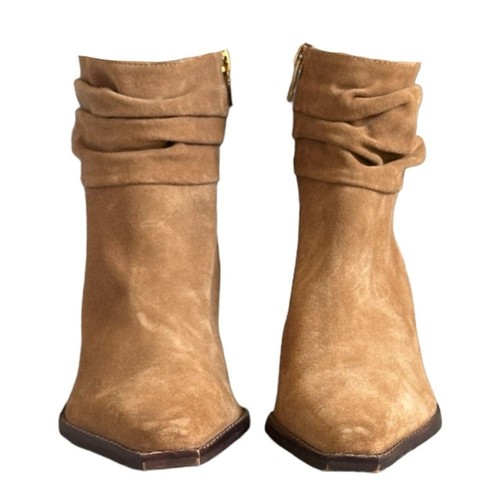 Vince Camuto Nerlinji Western Slouch Leather Ankle Boots Size 8 Suede Point Toe - Picture 2 of 10