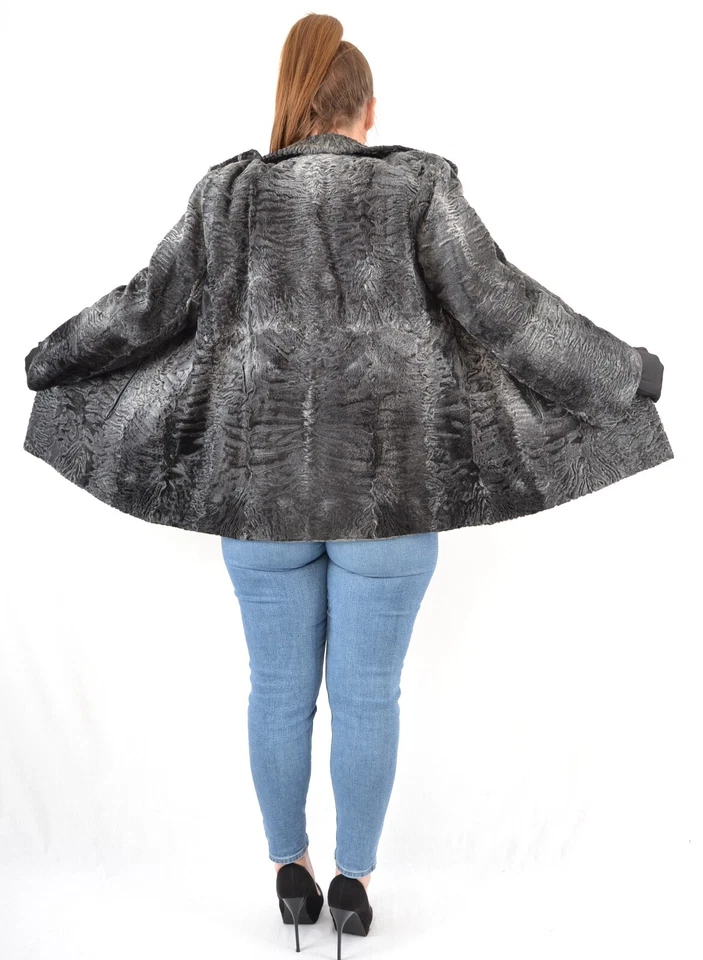 US4713 РЕАЛЬНЫЙ СЕРЫЙ ШИРОКОХВОСТЫЙ ПЕРСИДСКИЙ ЯГНЕНОК МЕХА КУРТКА РАНЧО ПЕРСИДСКИЙ ЯГНЕНОК ПАЛЬТО 2XL - Изображение 2 из 4