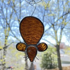 Vintage 70's Handmade Stained Glass  Mouse One Eye  Window Sun Catcher