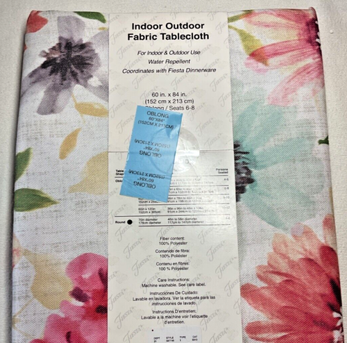 FIESTA INDOOR OUTDOOR FABRIC 60 X 84 TABLECLOTH FLORAL RED GREEN PURPLE NIP - Picture 2 of 2