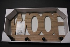 BEST of Breed Light Wood Grain/Black pegs "Woof" Dog leash wooden wall hanger