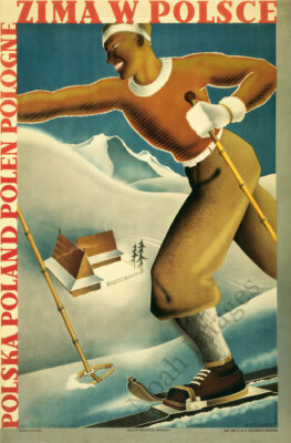 Zima vintage polish ski travel poster repro 12x18