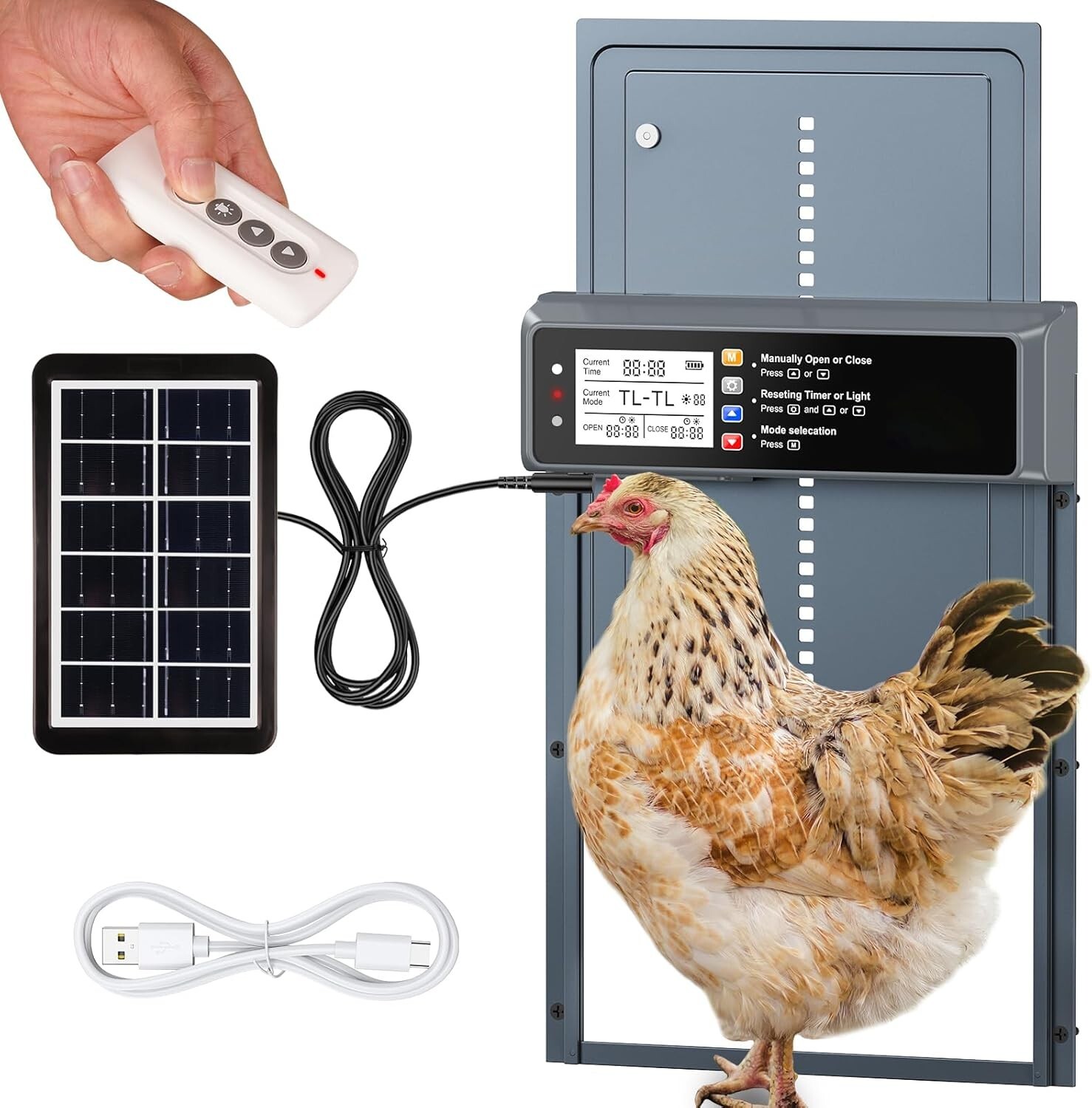 Automatic Poultry Door with LCD, Solar Charging & Remote Control Functions