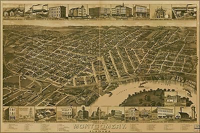 Gadsden Alabama 1887 Historic Panoramic Town Map 18x24