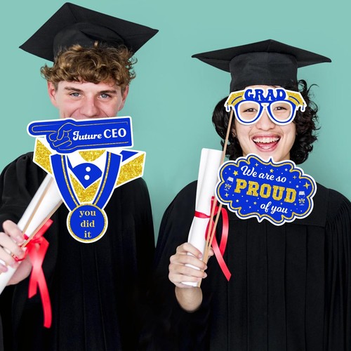 2025 Graduation Photo Booth Props Blue Gold Graduation Photo Booth Prop Funny... - Picture 7 of 9