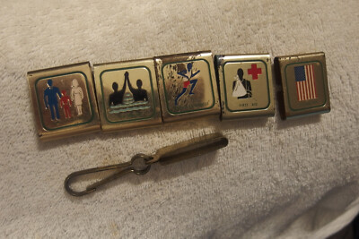 6 lot Boy Scouts of America Solid Brass Belt Metal Merit Badges slide loops VTG
