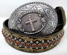 Nocona Western Belt and Buckle Rhinestone Cross Studded L Belt Cowgirl Cowboy