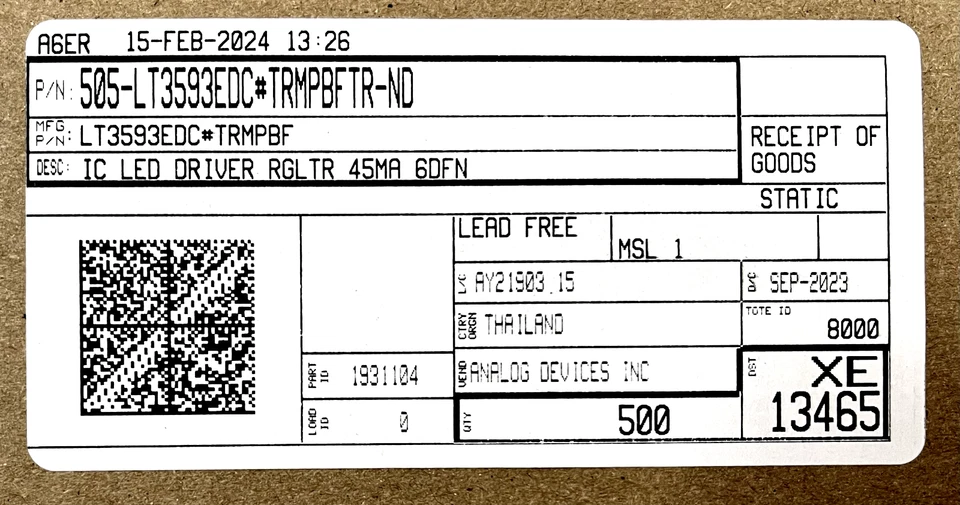 500 Pcs LT3593 EDC#TRMPBF - LED Lighting Driver ICs 1MHz White LED Driver - Image 2 of 4