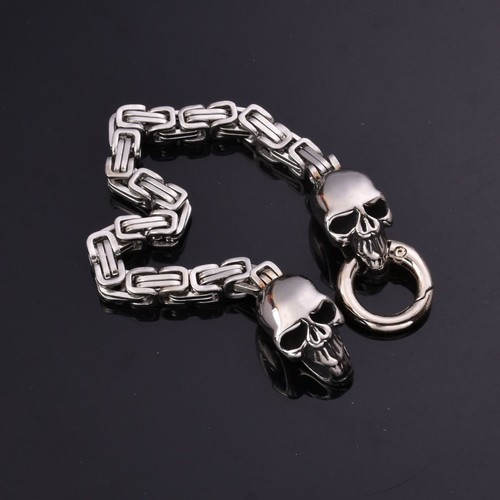 6mm Men's Stainless Steel King Chain Punk Skull Byzantine Bracelets Link Chain - Picture 2 of 7