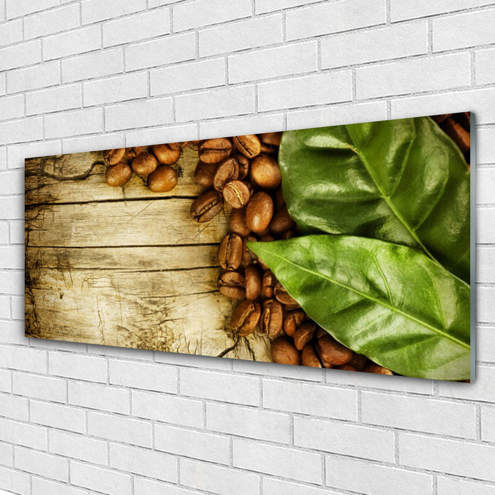 Cuisine chaleureuse avec le grand tableau en verre Café en Grains 125x50