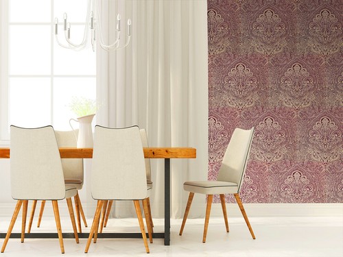 Exclusive Henna Velvet Flock Red Gold Purple Damask Shimmer Oriental Wallpaper - Picture 15 of 28