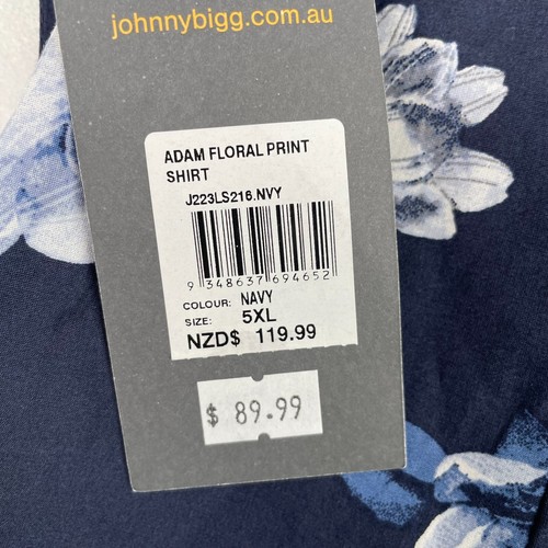 Johnny Bigg Adam Floral Print Button Up Long Sleeve Shirt Navy Size AU 5XL New - Picture 5 of 9