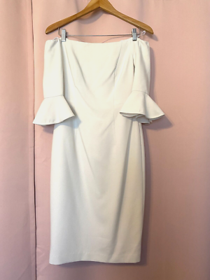 Womens Black Halo White Dress Size 6 Flutter Sleeve Off the Shoulder Womens Black Halo White Dress Size 6 Flutter Sleeve Off the Shoulder