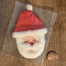 Vintage Paper Santa Head Ornament Japan Tissue Hat 4" 4G