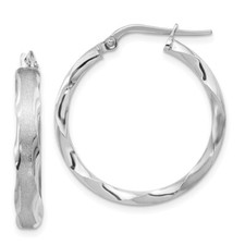 27mm 14K White Gold Satin and Polished Scalloped Edge Hoop Earrings