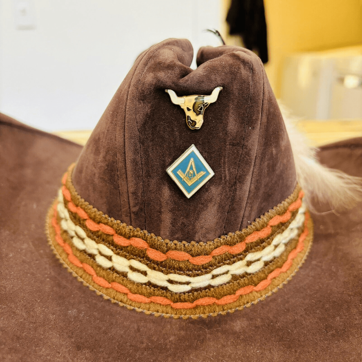 Vintage Unbranded Pheasant Feather Leopard Band Wool Felt Brown One Size Vintage Pheasant Feather Hat Brown Felt With Beadwork  main image 4