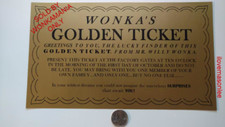 Gigantic Willy Wonka golden ticket - 10 3/4 x 6 1/4