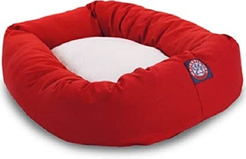 24” Round Cozy Pet Poly Cotton Sherpa Bagel Dog Cat Bed Red