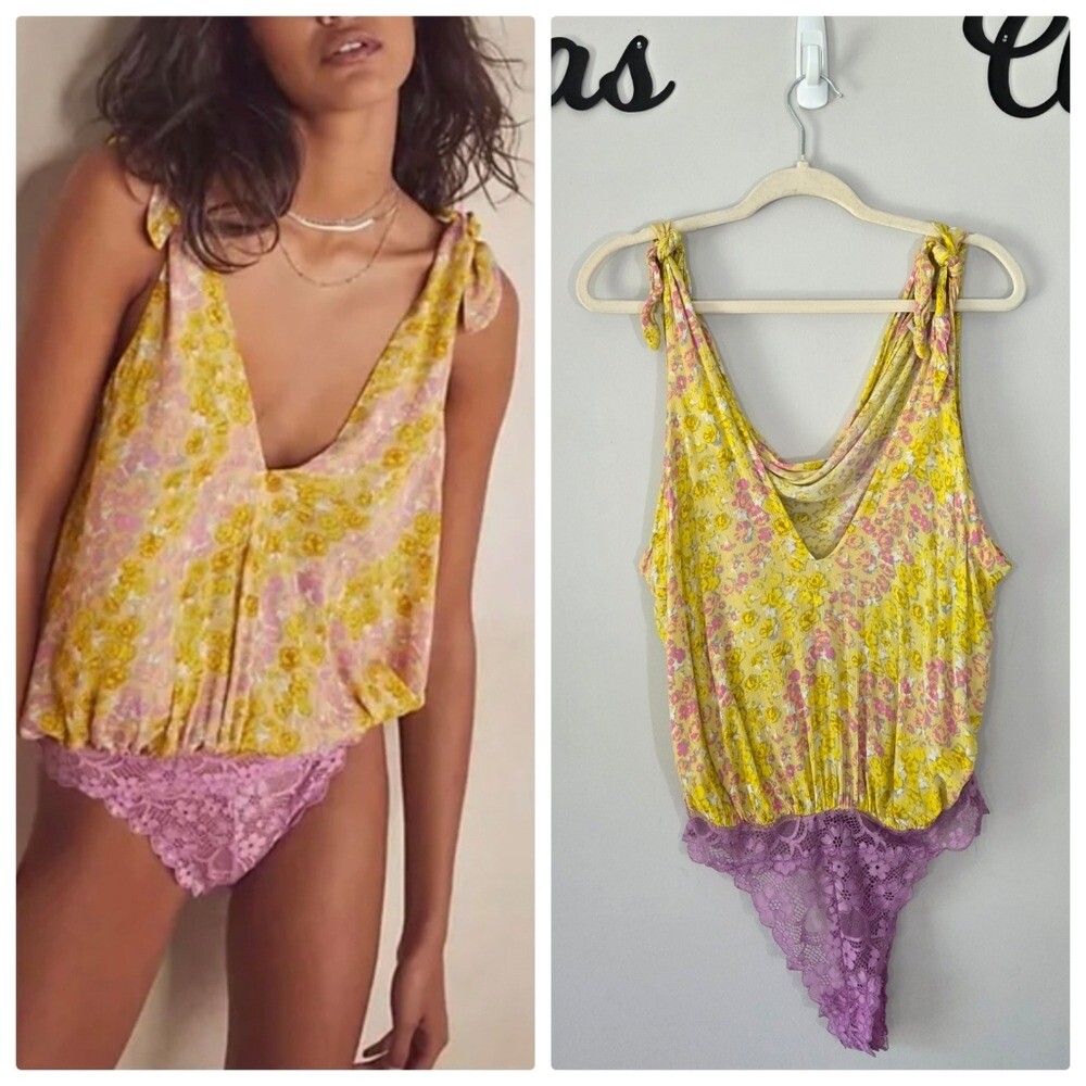 Free People Bare It All Bodysuit In Sunshine Size Medium