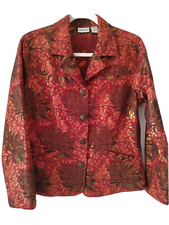 Chico's Button Front Jacket 4 Buttons Shimmering Red Gold Size 1 8 13092