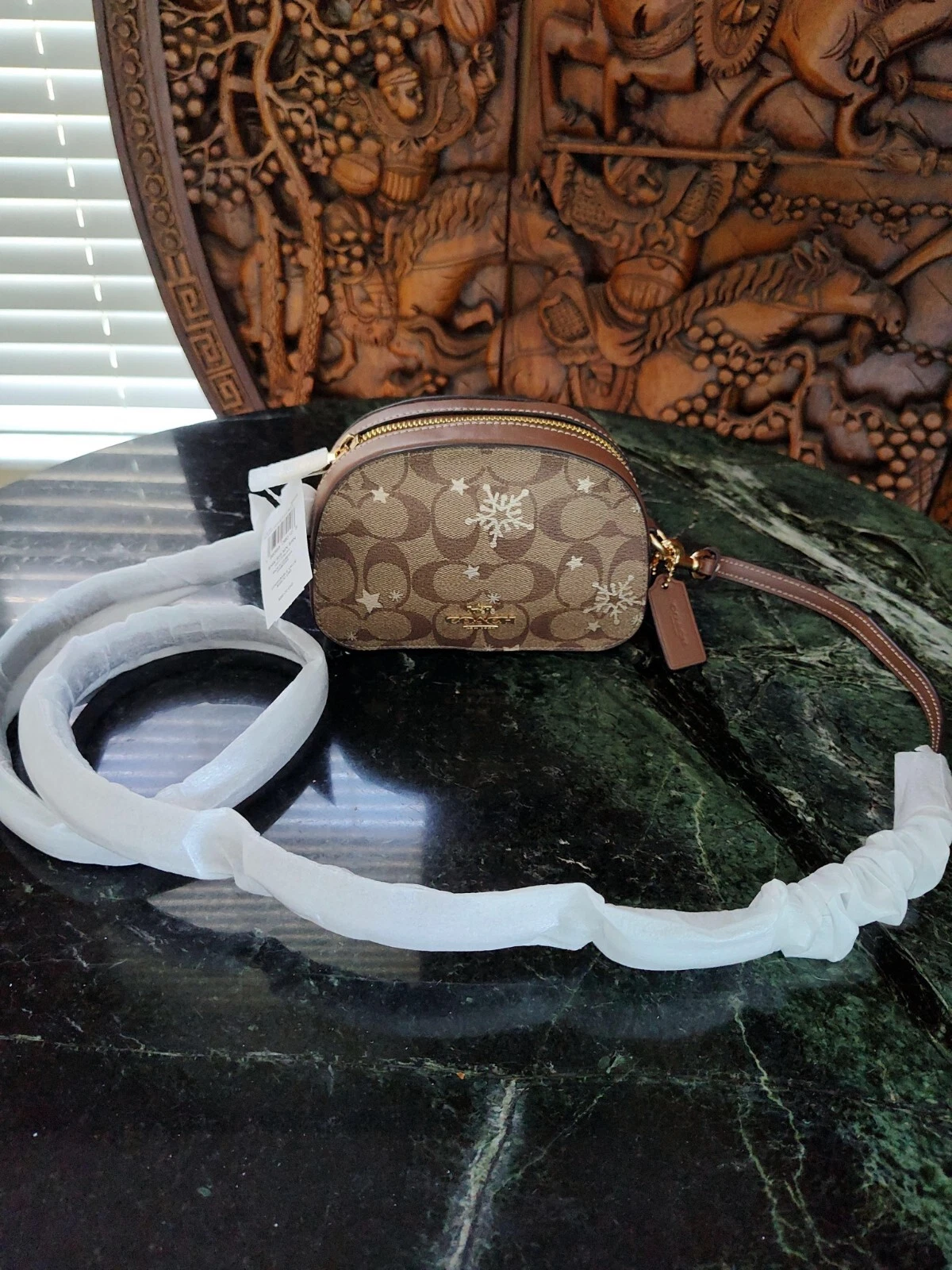 BORSA A TRACOLLA COACH MINI SERENA STELLA METALLIZZATA FIOCCO DI NEVE FIRMA TELA NUOVA CON ETICHETTE